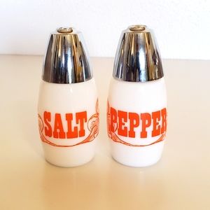 Vintage Orange Lettering/mushrooms Mid Mod Westinghouse Salt and Pepper Shakers